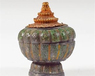 LOT 351: 19TH C. THAI ENAMEL OFFERING BOX
