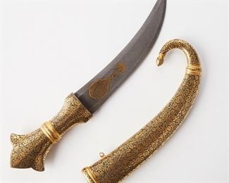 LOT 361: INDIAN JAMBIYA KNIFE WITH INLAID PARASOL INSCRIPTION
