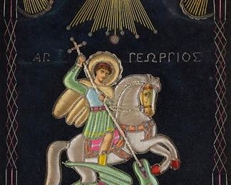 LOT 366: GREEK FABRIC ICON OF ST. GEORGE