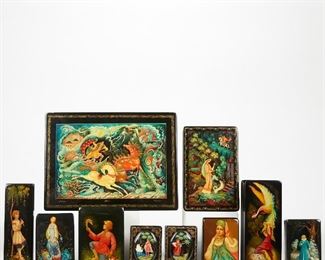 LOT 368: GROUP OF 10 RUSSIAN LACQUER BOXES