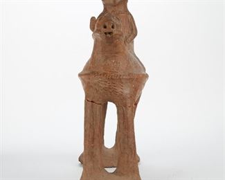 LOT 375: LATE 19TH C. DAKAKARI AFRICAN TERRACOTTA EQUESTRIAN FIGURE NIGERIA