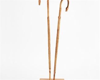 LOT 378: PAIR OF SENECA IROQUOIS NATIVE AMERICAN CARVED WOOD CANES