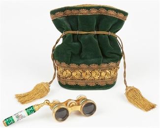 LOT 409: CHAVANCE AND CO PARIS ENAMELED OPERA GLASSES WITH BAG