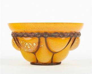 LOT 417: DAUM & LOUIS MAJORELLE METAL-MOUNTED GLASS BOWL
