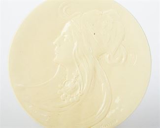 LOT 428: ALPHONSE MUCHA ART NOUVEAU GIRL CERAMIC PLATE 1898