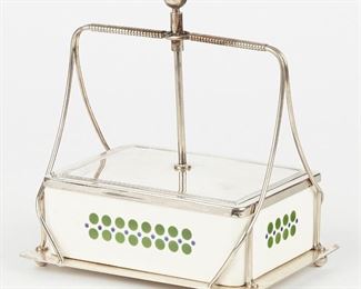 LOT 434: WMF SECESSIONIST MARKED NICKEL PLATED HOLDER W/ CERAMIC INSERT