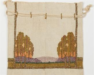 LOT 442: NEWCOMB COLLEGE EMBROIDERED TREES ARTS & CRAFTS LINEN SEWING BAG
