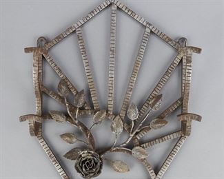 LOT 447: HAND WROUGHT IRON COAT AND HAT RACK