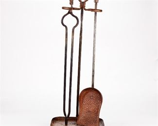 LOT 449: NORTHLAND COLLEGE, WI HAND WROUGHT FIREPLACE TOOL SET