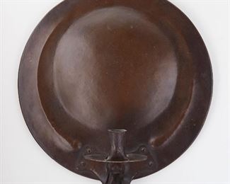 LOT 455: ARTS & CRAFTS HAND WROUGHT COPPER CANDLE WALL SCONCE