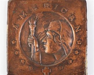LOT 457: ARTS & CRAFTS AMERICAN RED CROSS COPPER RELIEF PLAQUE
