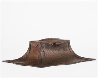 LOT 459: ARTS & CRAFTS COPPER DOUBLE INKWELL MARKED
