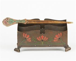 LOT 465: ART CRAFTS SHOP EARLY 20TH C ENAMELED COPPER LETTER HOLDER & OPENER