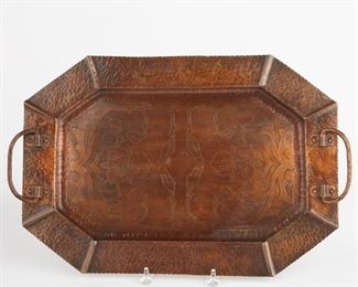 LOT 469: PROVO HS UTAH ARTS & CRAFTS HAMMERED COPPER TRAY