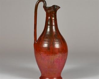 LOT 480: NORTH STATE POTTERY MARKED CHROME RED GLAZE EWER