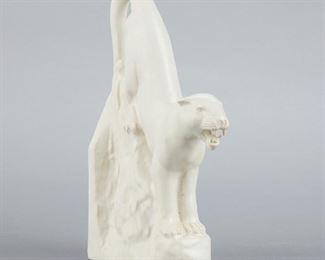 LOT 493: DICKOTA POTTERY MOUNTAIN LION SCULPTURE MARKED BADLANDS