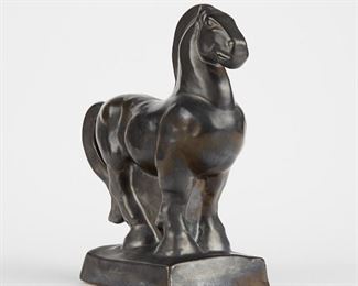 LOT 494: SHEARWATER POTTERY BRONZE GLAZED HORSE FIGURE CERAMIC SCULPTURE