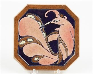 LOT 516: AMERICAN ART DECO POTTERY CARVED BIRD TRIVET