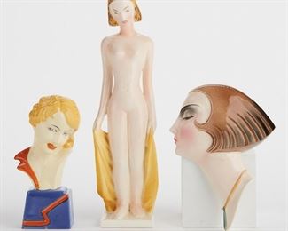 LOT 518: GRP: 3 ART DECO CERAMIC PIECES OF WOMEN GERMAN CZECH