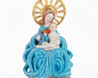 LOT 519: SCHLEISS GMUNDEN ART DECO MADONNA & CHILD CERAMIC SCULPTURE