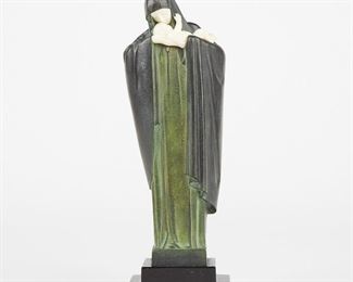 LOT 520: HEUVELMANS FRENCH ART DECO MADONNA & CHILD BRONZE