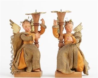 LOT 521 PAIR OF ART DECO GERMAN ANNA FEHRLE FIGURAL ANGEL CANDLESTICKS