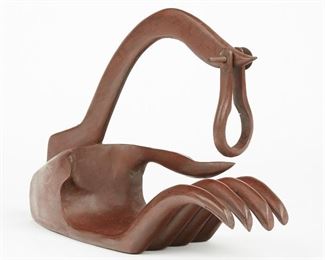 LOT 522: WOOD CARVED HAND WINE BOTTLE HOLDER