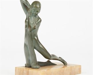 LOT 523: ART DECO NUDE IN REPOSE BRONZE SCULPTURE ON MARBLE BASE