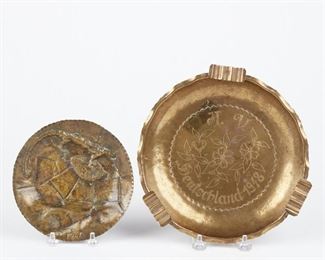 LOT 534: 2 WWII GERMAN HAND WROUGHT BRASS TRAYS