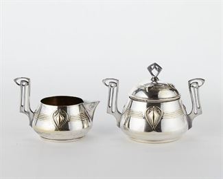 LOT 535: ART DECO WMF SUGAR BOWL & CREAMER SET