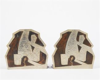LOT 537: PR MIXED METAL JAZZ ART DECO CITY SCENE BOOKENDS - SIGNED