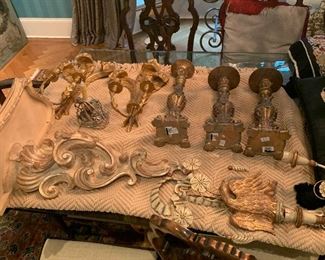 assorted gold gilt candleholders and sconces