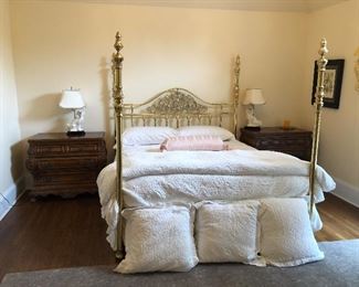 King size Brass tester bed                                                                      80 inches tall                                                                                                    linens are not included                                                                                  $1295.00