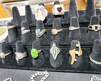 Turquoise, jade, gold, silver rings