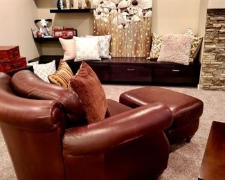 Natuzzi leather chair and ottoman