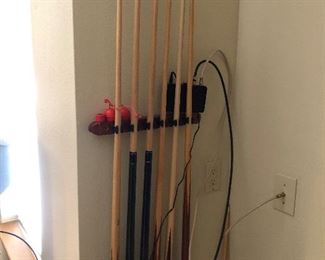 Pool cues with rack