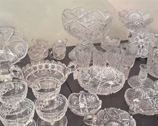 Some of the cut glass. Brilliant cut and cut pressed bowls and other pieces for entertaining.
