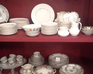 Dinnerware: Top shelf Royal Doulton, Lower shelf Haviland. Just in time for the upcoming holidays.