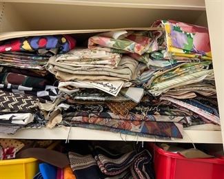 Large pieces of fabric for pillows or quilting.. Located downstairs in the studio.