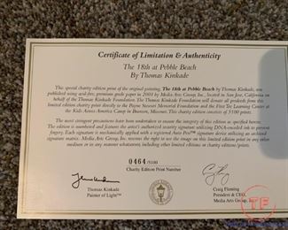 "The 18th at Pebble Beach" by THOMAS KINKADE Limited Edition - Charity Edition Signed by Artist