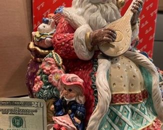 FITZ AND FLOYD Santa Cookie Jar "Christmas Wreath"