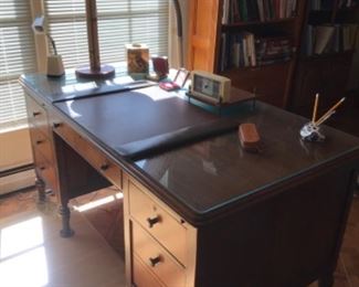 Solid wood, sturdy desk, with glass top. Imperial furniture. USA  