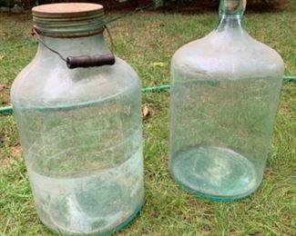 Antique aqua color wide mouth jar and water bottle