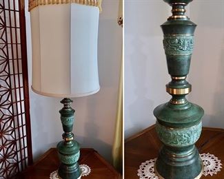 #28 - Mid Century Metal Base Turquoise Lamp - $60.00 (1 of 2) 44"tall w/Shade x 25" Base Only x 15" wide