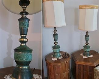Pair of Lamps - MCM Turquoise Metal Base w/Nice Shades (Listed as #28 & #29) at $60.00 each