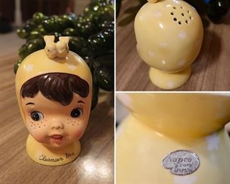 #31 - Vintage Napco Miss Cutie Laundry Cleanser Shaker - Yellow - $45.00 - Measures 5" tall