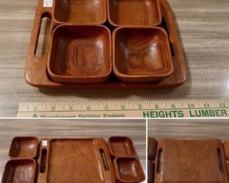 #39 - Wood Serving Tray w/4 Square Bowls - $20.00