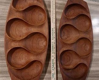 #37 - Wood 6 Section Tear Drop Serving Trays - $48.00 for Set of 2