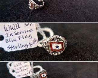 #56 - Sterling Ring - $35.00 - WWII Son In Service Blue Flag Ring - Size is Extra Small (probably a size 4) Pinky Ring