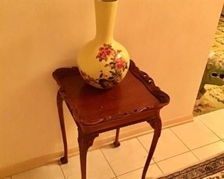 Carved Lamp Table with Queen Ann legs.